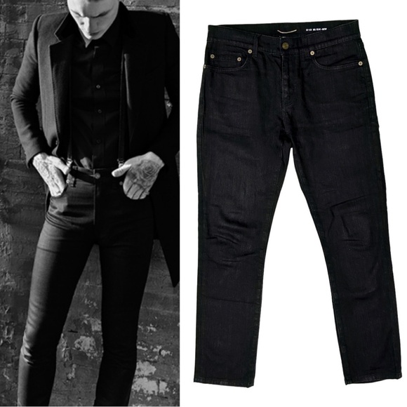 SAINT LAURENT PARIS D10 MID WAIST BLACK STRETCH JEANS 407741 Y8691 1000 SZ 30